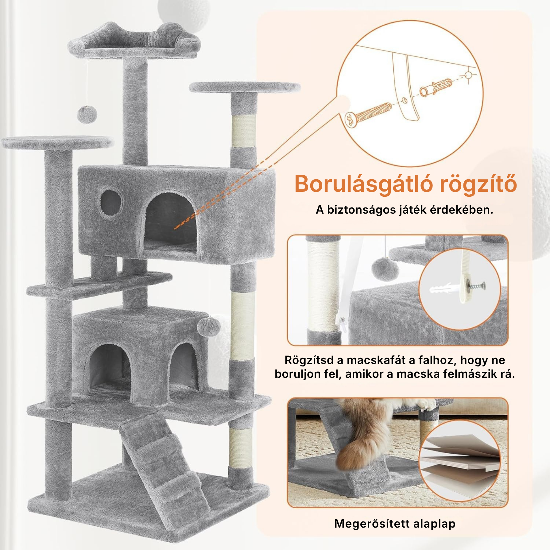Catzy Kingdom – Többszintes Macska Játszótorony Kaparóoszlopokkal (135cm)