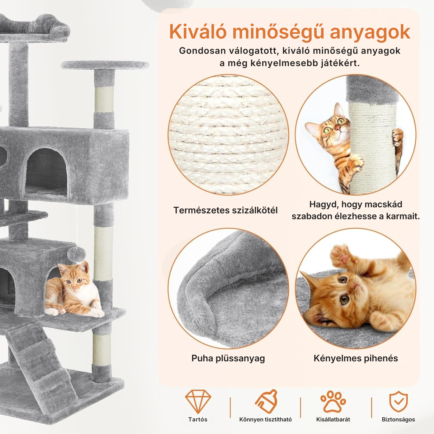 Catzy Kingdom – Többszintes Macska Játszótorony Kaparóoszlopokkal (135cm)