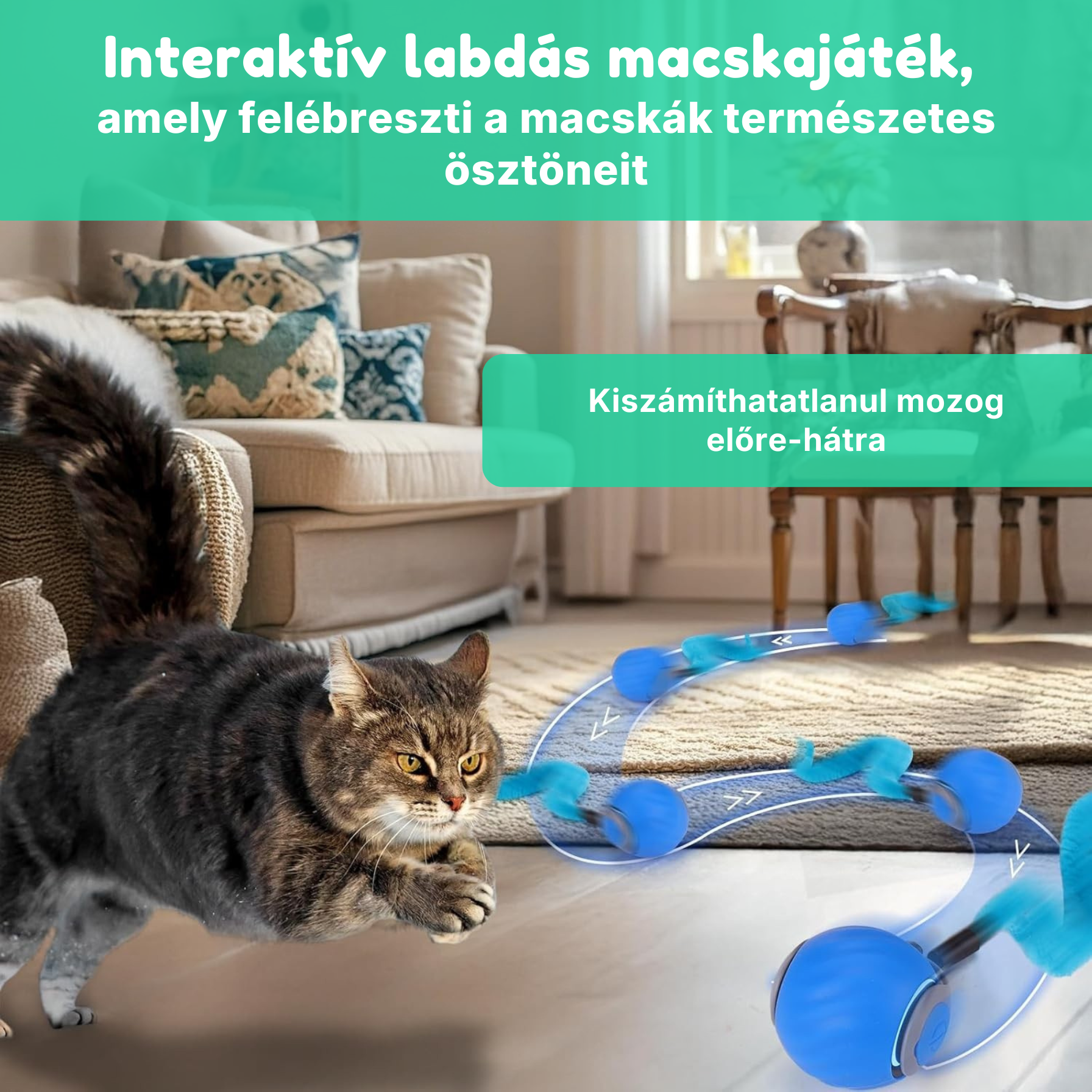 PurrHunter Ballzie - Interaktív Cicalabda Okos, Önjáró Macskajáték