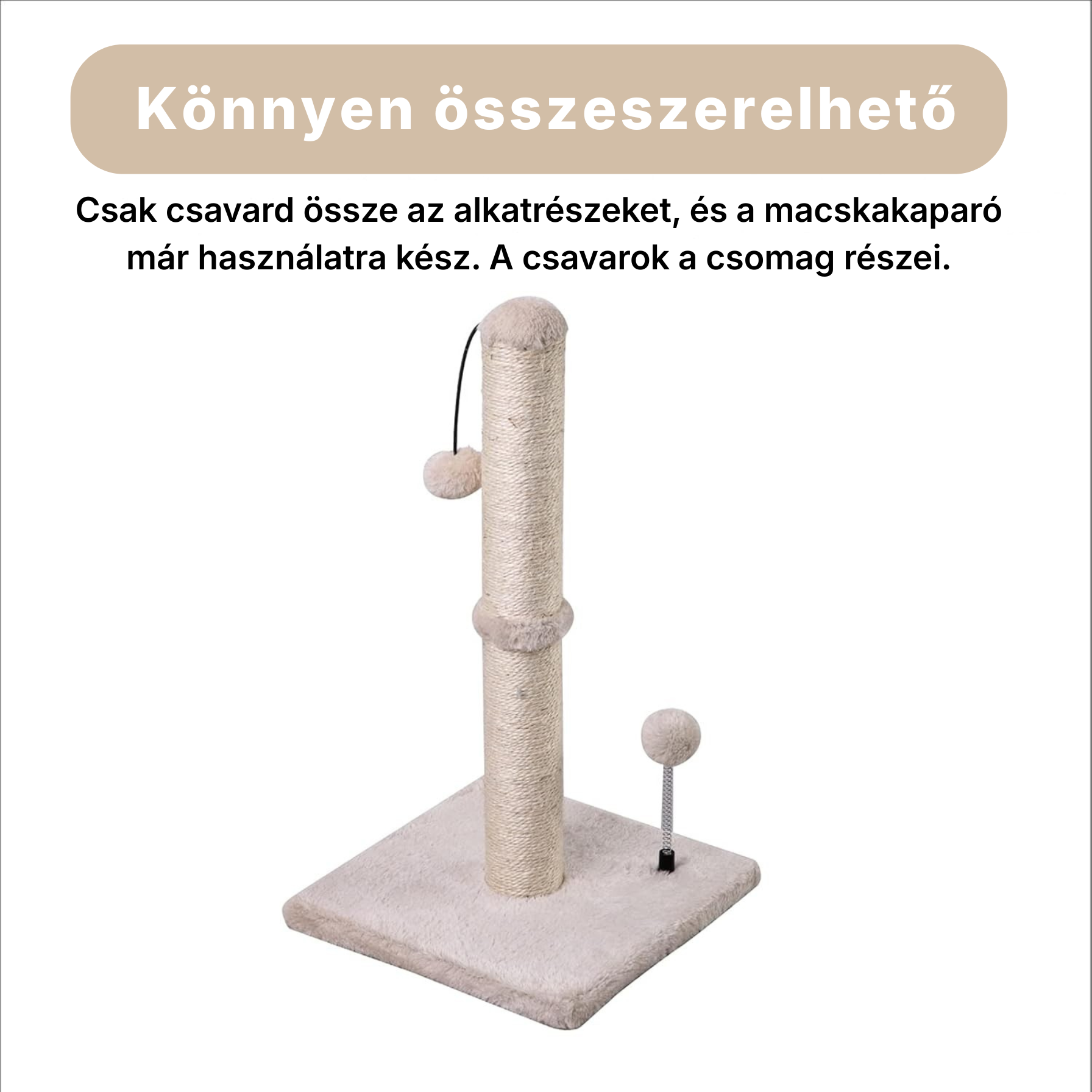 Catzy Tower - Oszlop Alakú Kaparófa Labdával (88cm)