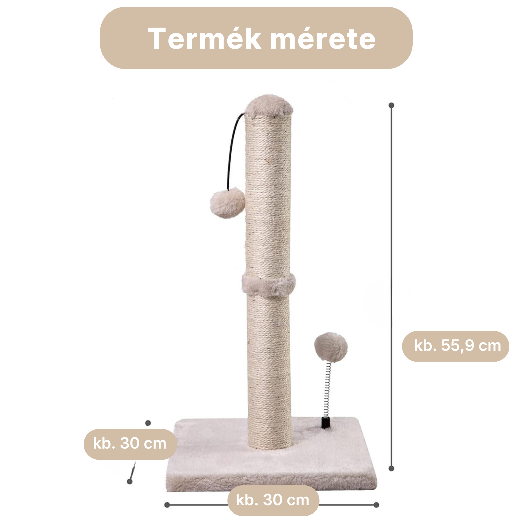 Catzy Tower - Oszlop Alakú Kaparófa Labdával (88cm)