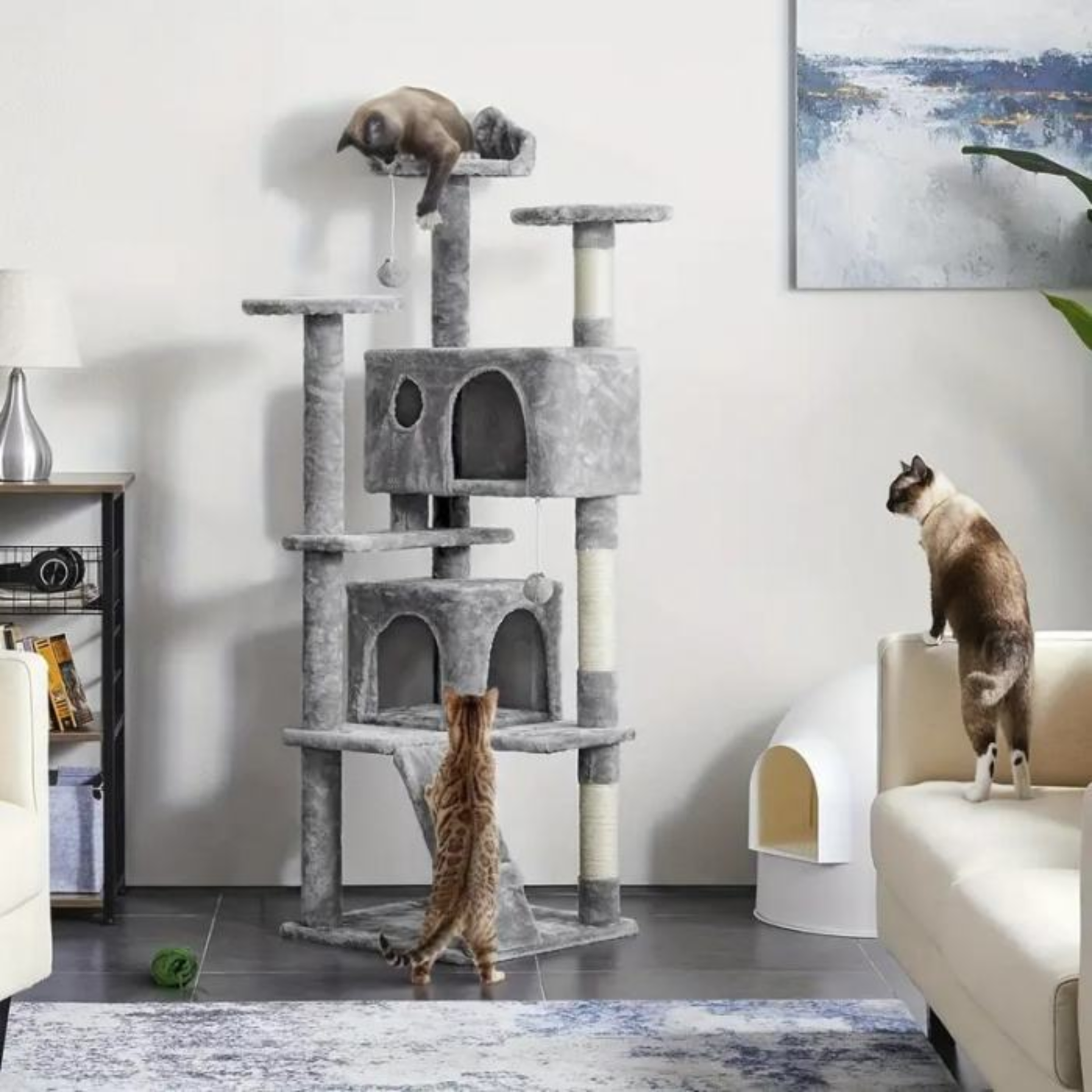 Catzy Kingdom – Többszintes Macska Játszótorony Kaparóoszlopokkal (135cm)