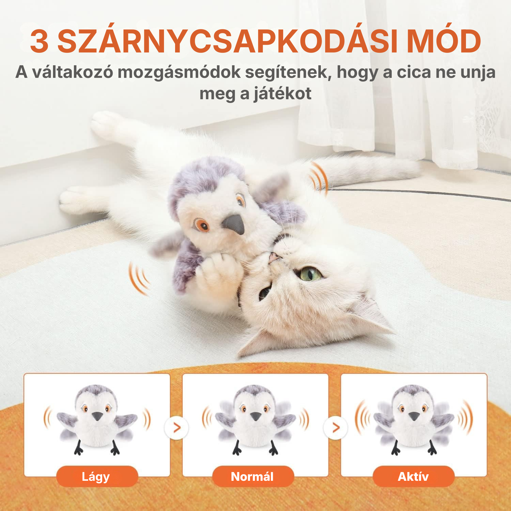PurrHunter Air - Mozgó, Csapkodó, Csipogó Interaktív Madár Macskajáték