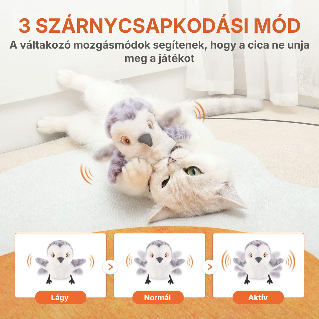 PurrHunter Air - Mozgó, Csapkodó, Csipogó Interaktív Madár Macskajáték