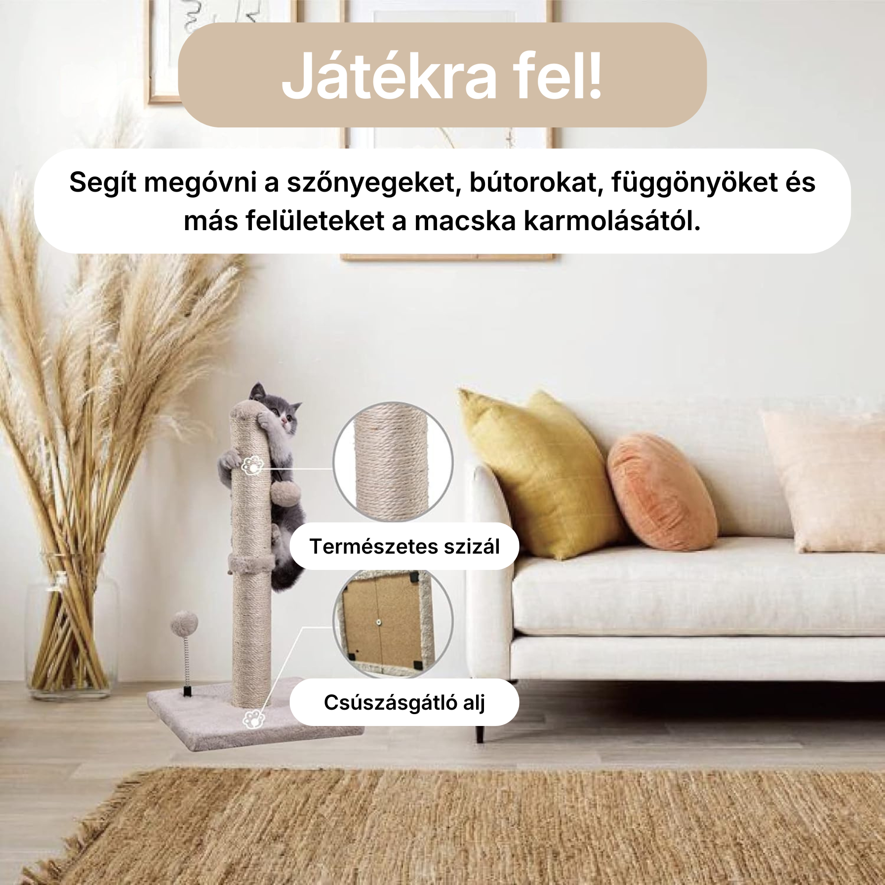 Catzy Tower - Oszlop Alakú Kaparófa Labdával (88cm)
