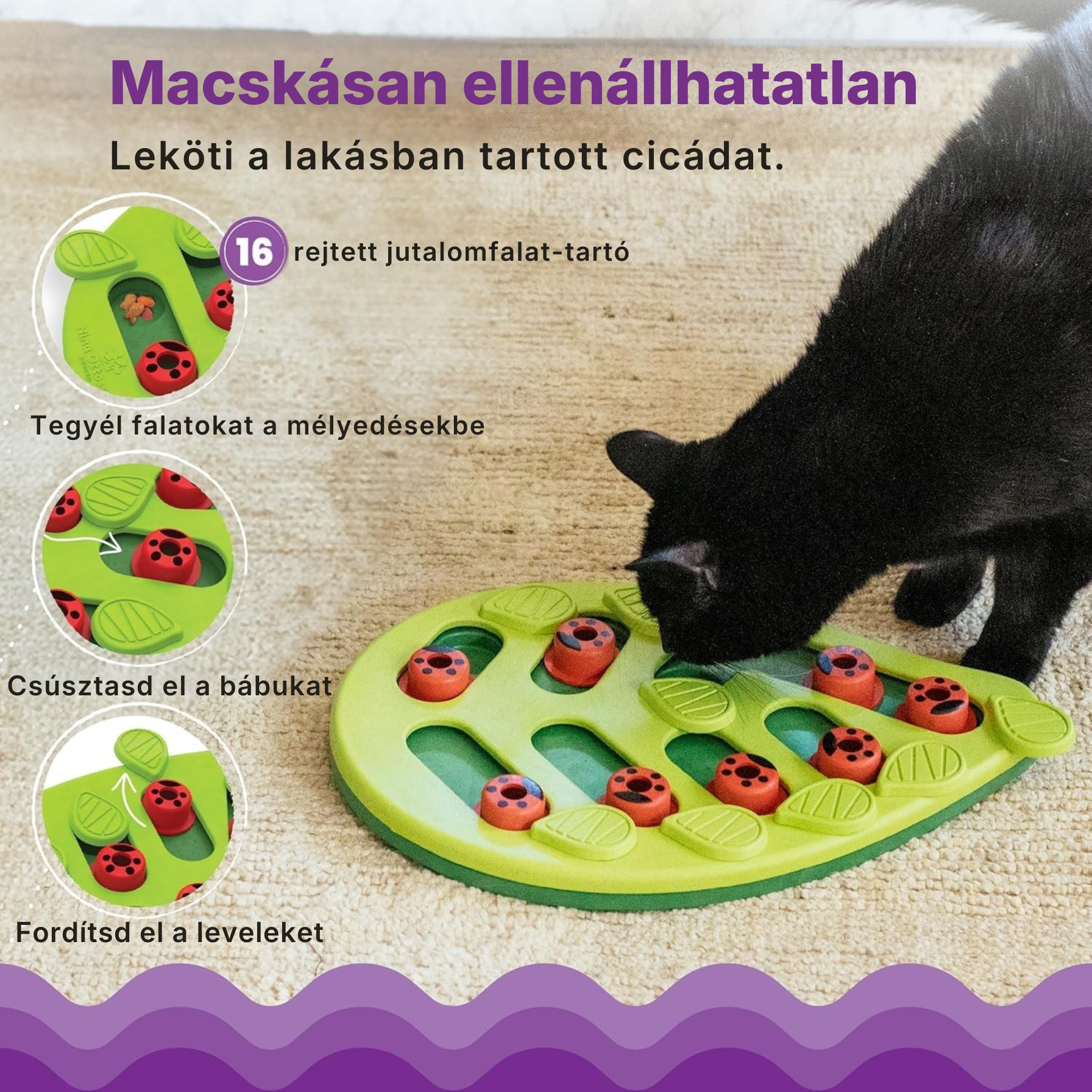 Catzy IQ Puzzle – Interaktív Jutalomfalat Kereső Macskajáték