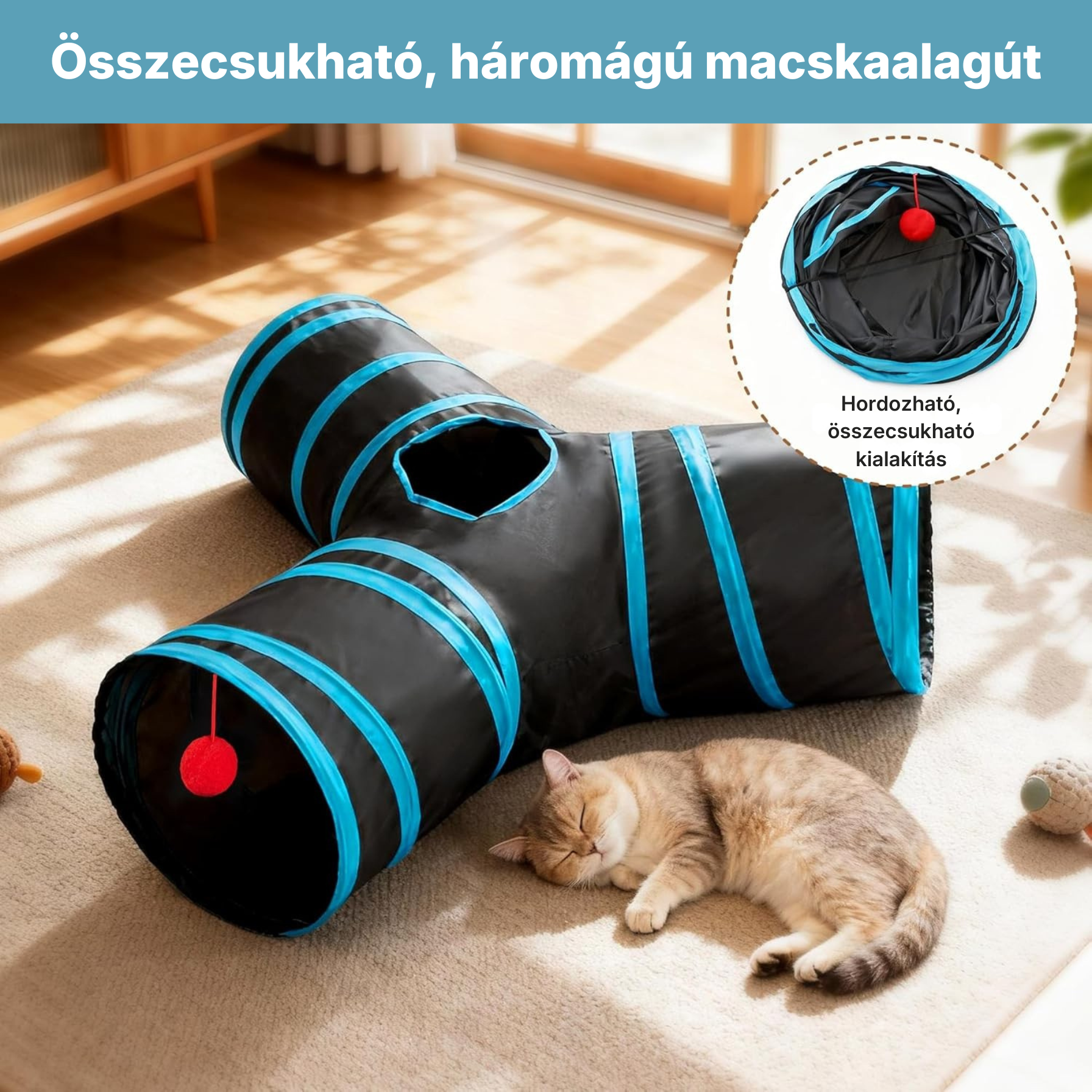 Catzy Hider – Összecsukható Interaktív Bújó Alagút Macskajáték