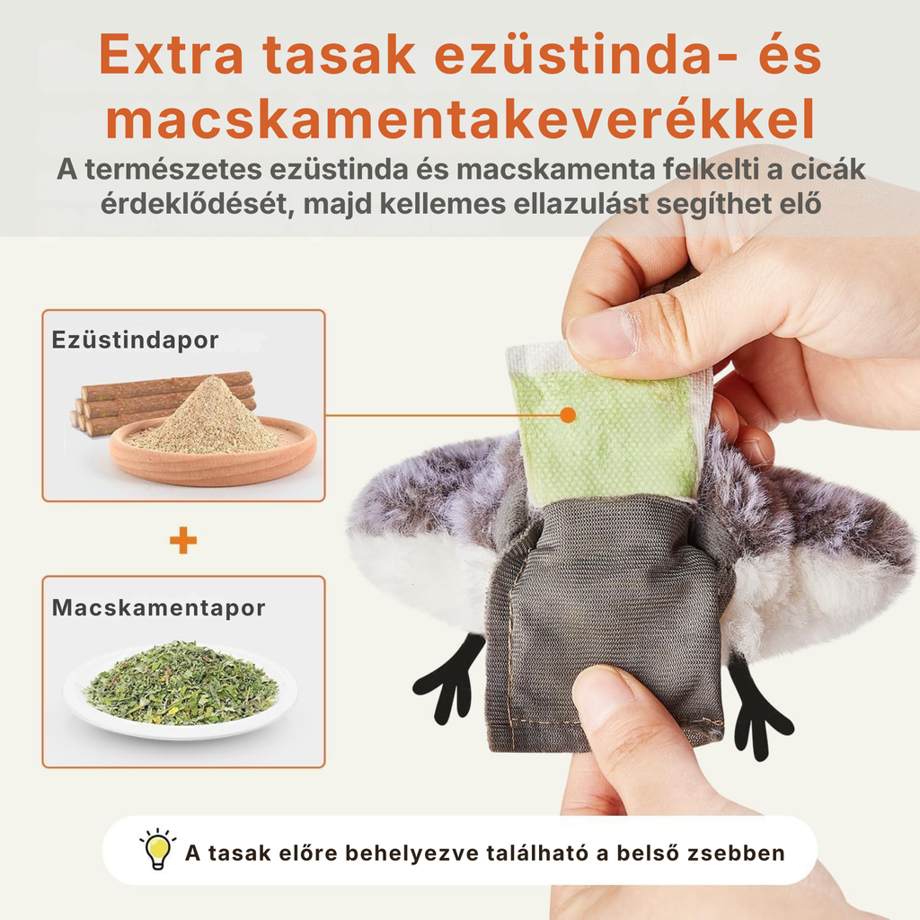 PurrHunter Air - Mozgó, Csapkodó, Csipogó Interaktív Madár Macskajáték