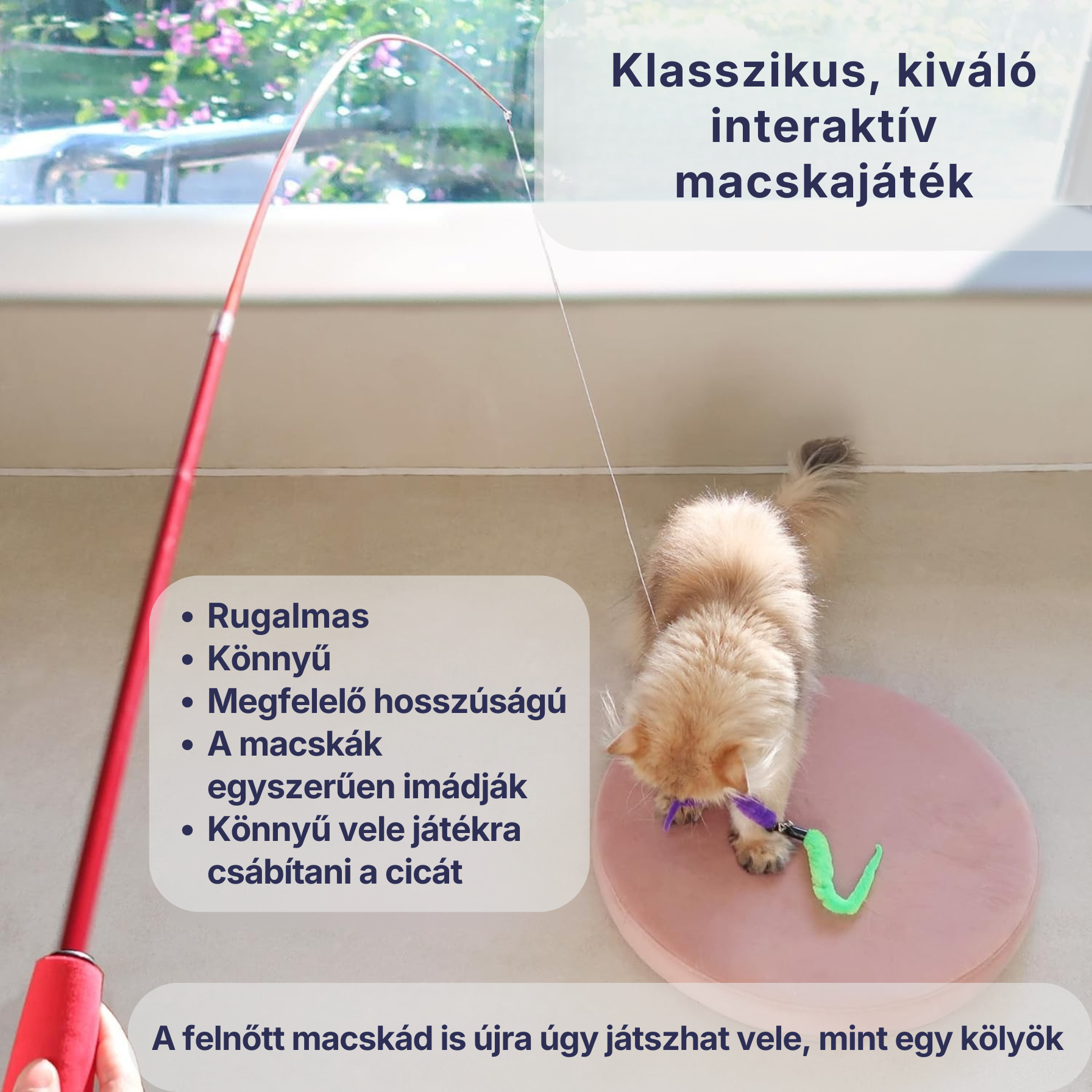PurrHunter - Interaktív tollas pálcás vadász macskajáték