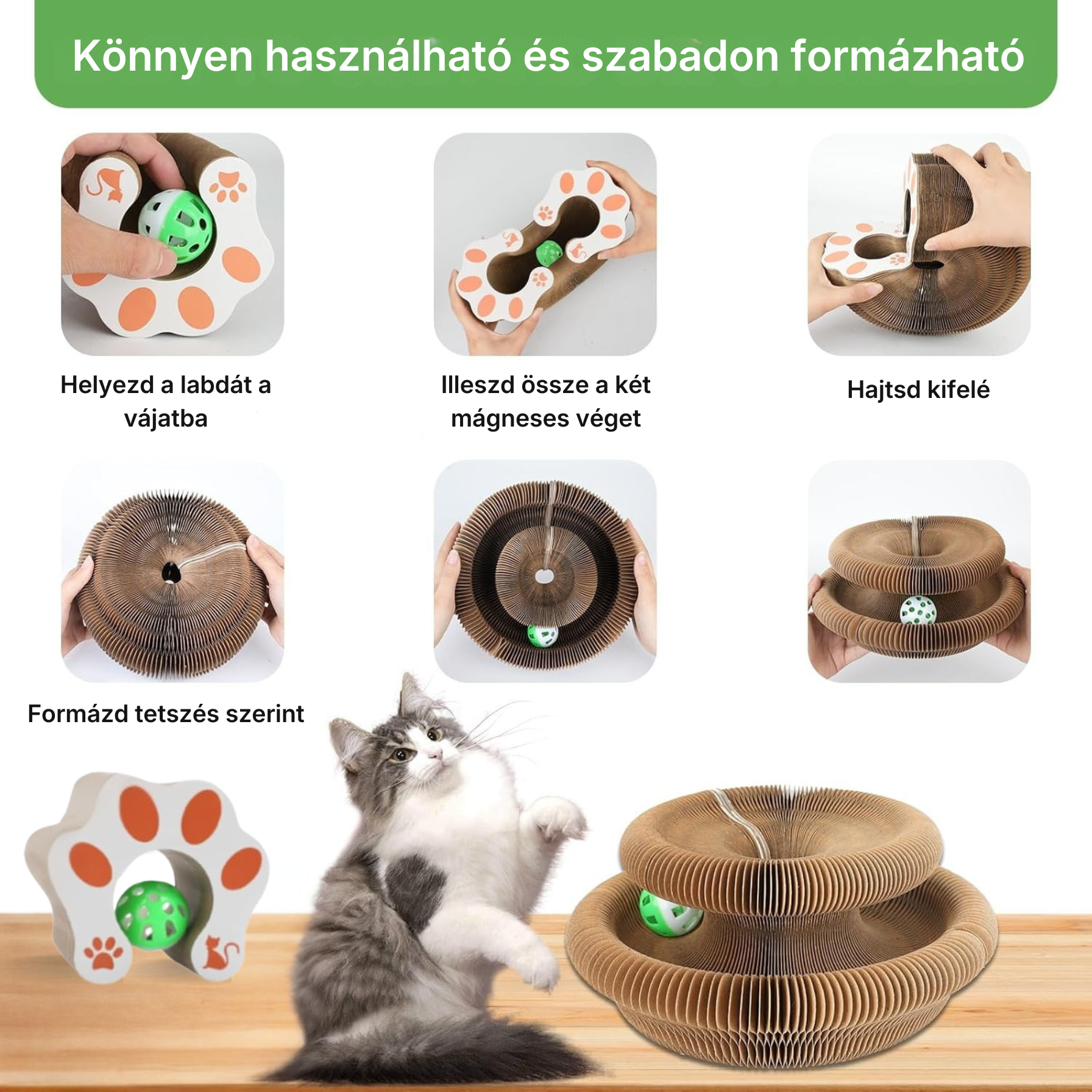 PurrHunter Ringer – Hajtogatható Interaktív Kaparó Játék Labdával