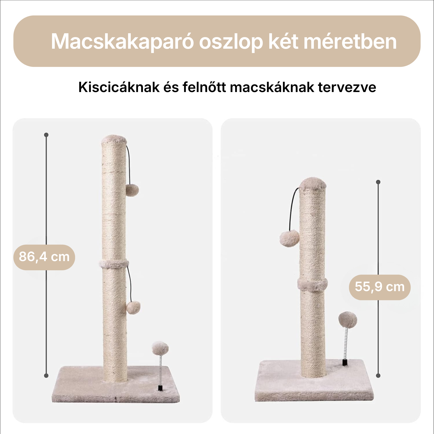 Catzy Tower - Oszlop Alakú Kaparófa Labdával (88cm)