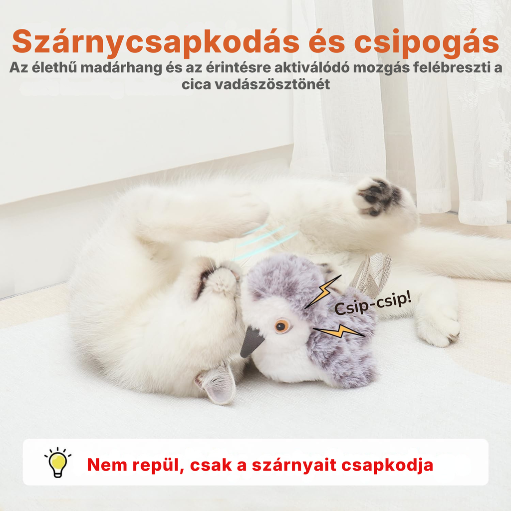 PurrHunter Air - Mozgó, Csapkodó, Csipogó Interaktív Madár Macskajáték
