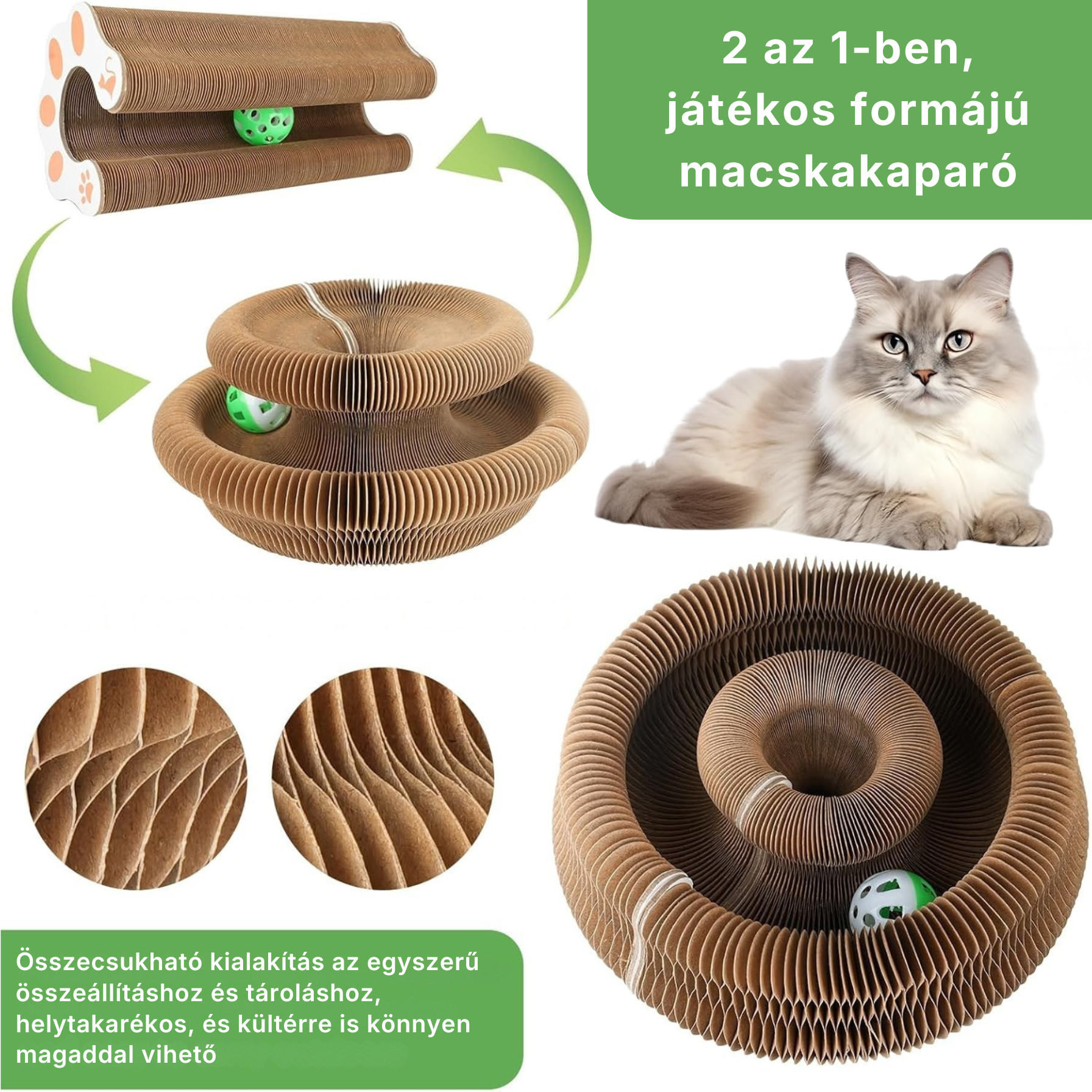 PurrHunter Ringer – Hajtogatható Interaktív Kaparó Játék Labdával