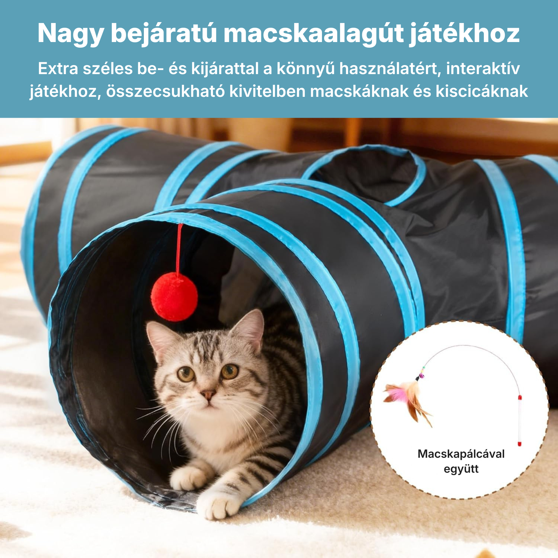 Catzy Hider – Összecsukható Interaktív Bújó Alagút Macskajáték