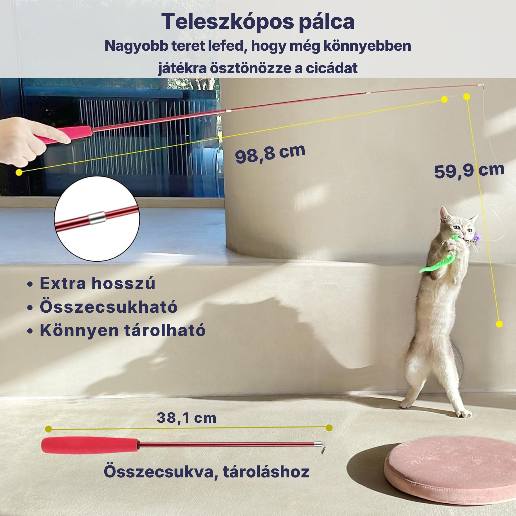 PurrHunter - Interaktív tollas pálcás vadász macskajáték