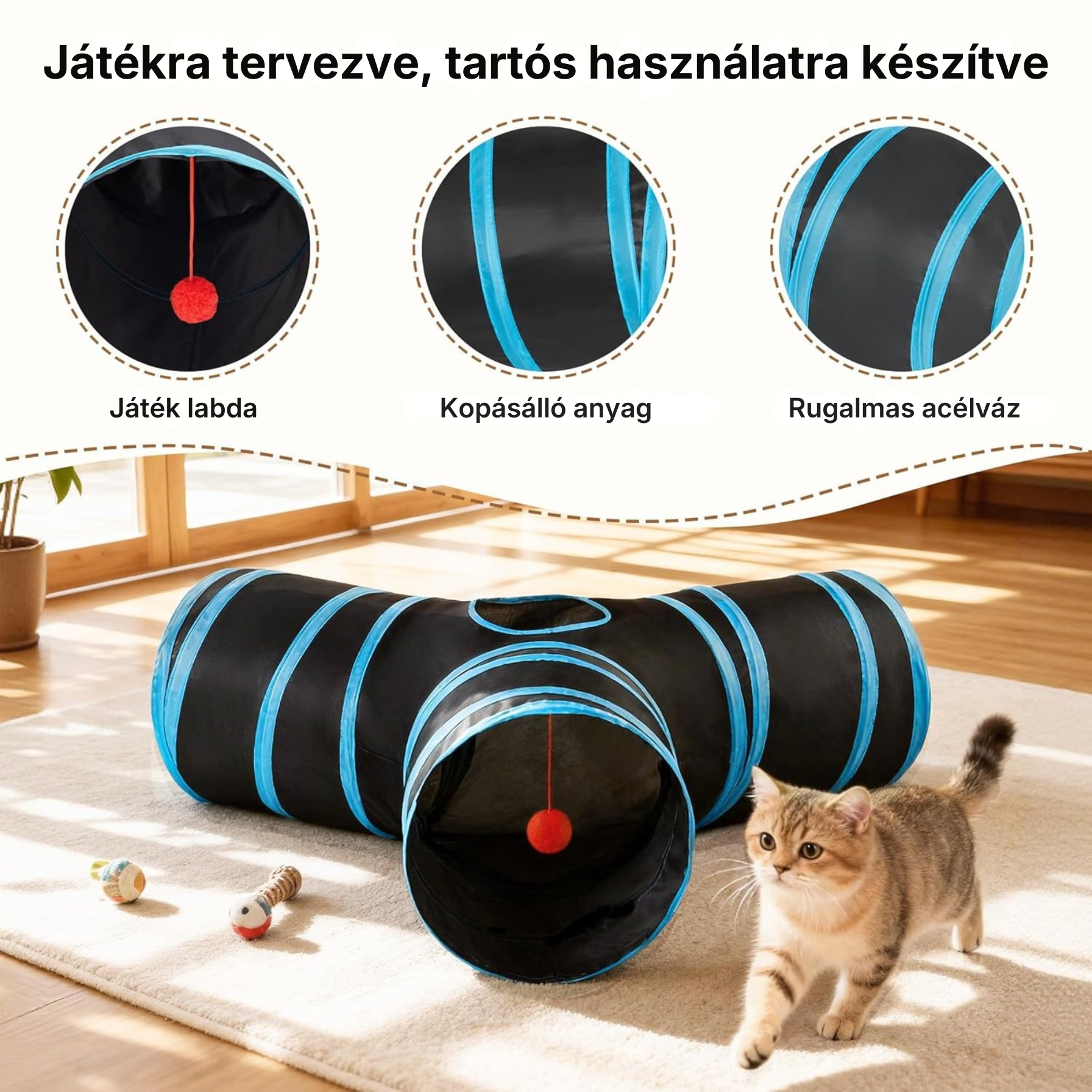 Catzy Hider – Összecsukható Interaktív Bújó Alagút Macskajáték
